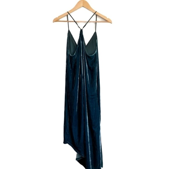 BCBGMaxAzria Asymmetrical Velvet Teal Tank Dress Adjustable Straps Size Small - Picture 4 of 9